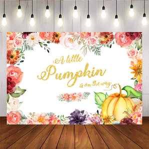 Mocsicka Pumpkin Theme Baby Shower Backdrop Watercolor Flowers Photo Background-Mocsicka Party