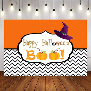 Mocsicka Happy Halloween Back Drop Magic Hat and Pumpkins Photo Backdrops-Mocsicka Party