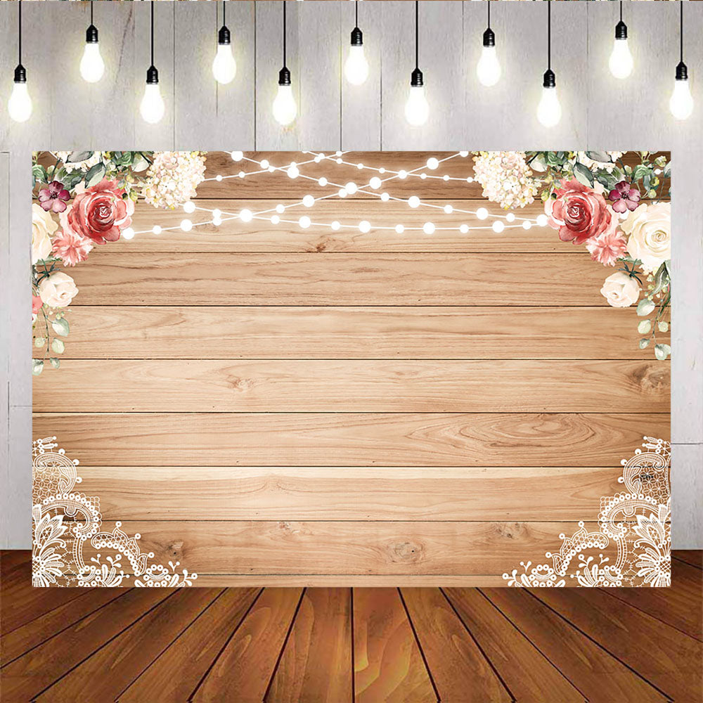 Mocsicka Wooden Bridal Shower Backdrop Flower and lace Trim Birthday Backdrops
