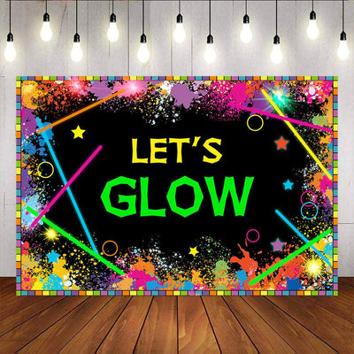 Mocsicka Let's Glow Party Decor Laser Neon Splatter Paint Backdrop-Mocsicka Party