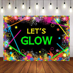 Mocsicka Let's Glow Party Decor Laser Neon Splatter Paint Backdrop-Mocsicka Party