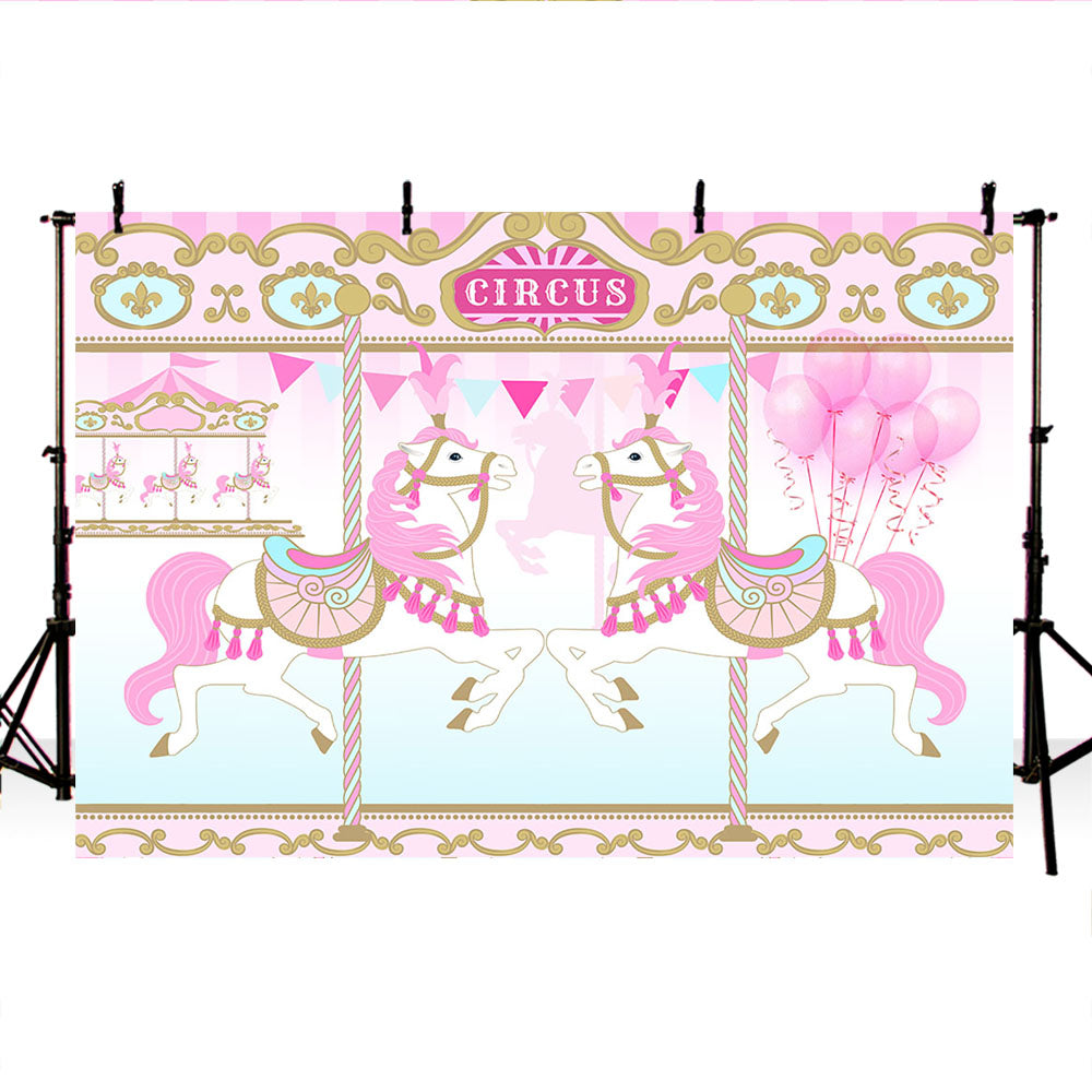 Mocsicka Circus Fun Fair Theme Birthday Backdrop Pink Carousel Photo Background