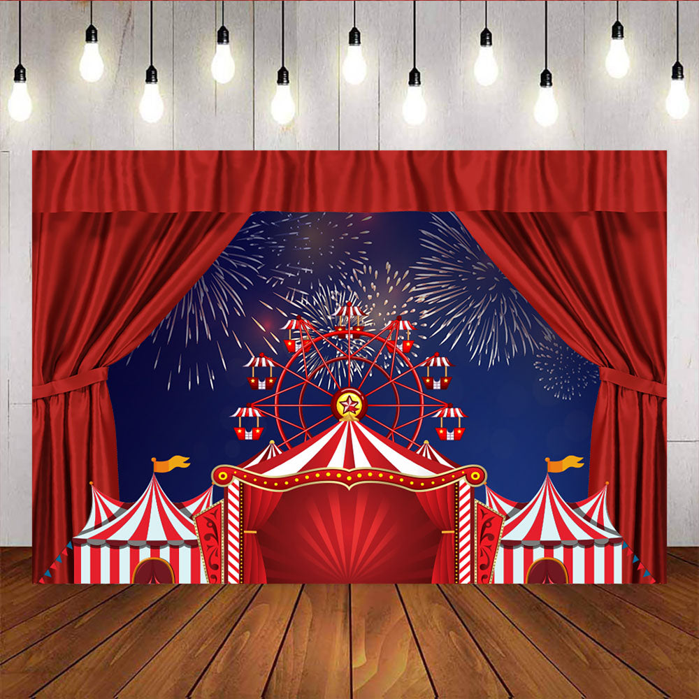 Mocsicka Circus Theme Party Decor Ferris Wheel Fireworks Birthday Backdrop-Mocsicka Party