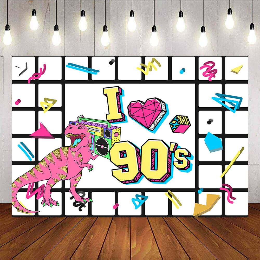 Mocsicka I Love the 90s Back Drop Black white squares and dinosaurs Photo background-Mocsicka Party