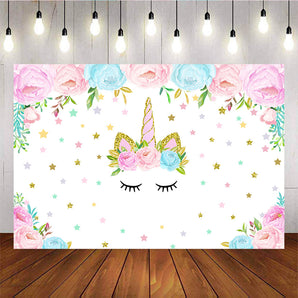 Mocsicka Unicorn Theme Birthday Party Decor Flowers Twinkle Stars Backdrops-Mocsicka Party