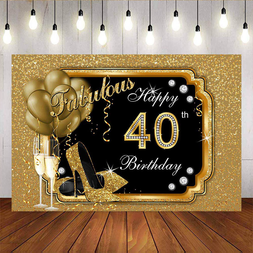 Mocsicka Faulous 40th Birthday Party Supplies Gold Ribbon High Heels Balloons Photo Background-Mocsicka Party