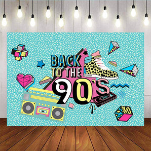 Mocsicka Back to the 90s Backdrop Retro Radio and Fashion Shoes Backdrops