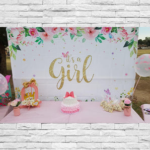 Mocsicka It's a Girl Baby Shower Backdrop Spring Theme Party Supplies-Mocsicka Party