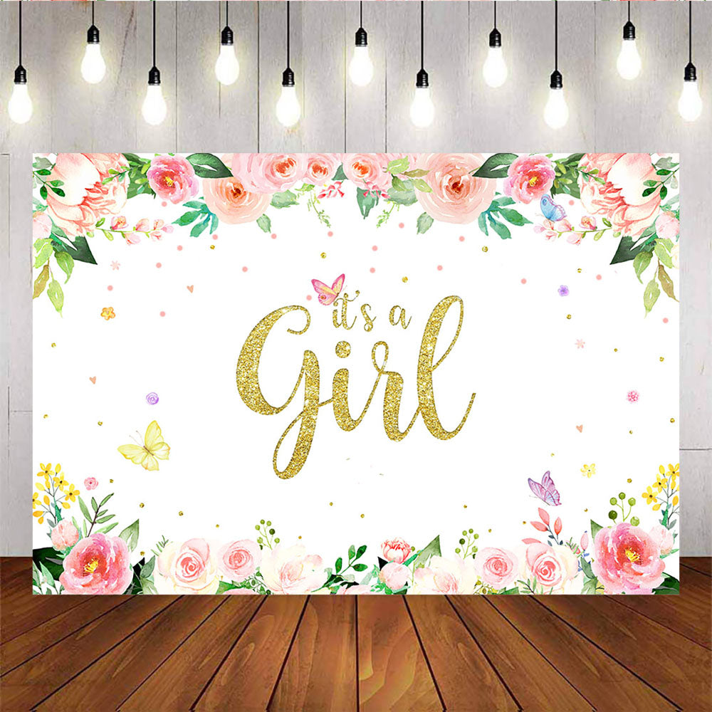 Mocsicka It's a Girl Baby Shower Backdrop Spring Theme Party Supplies