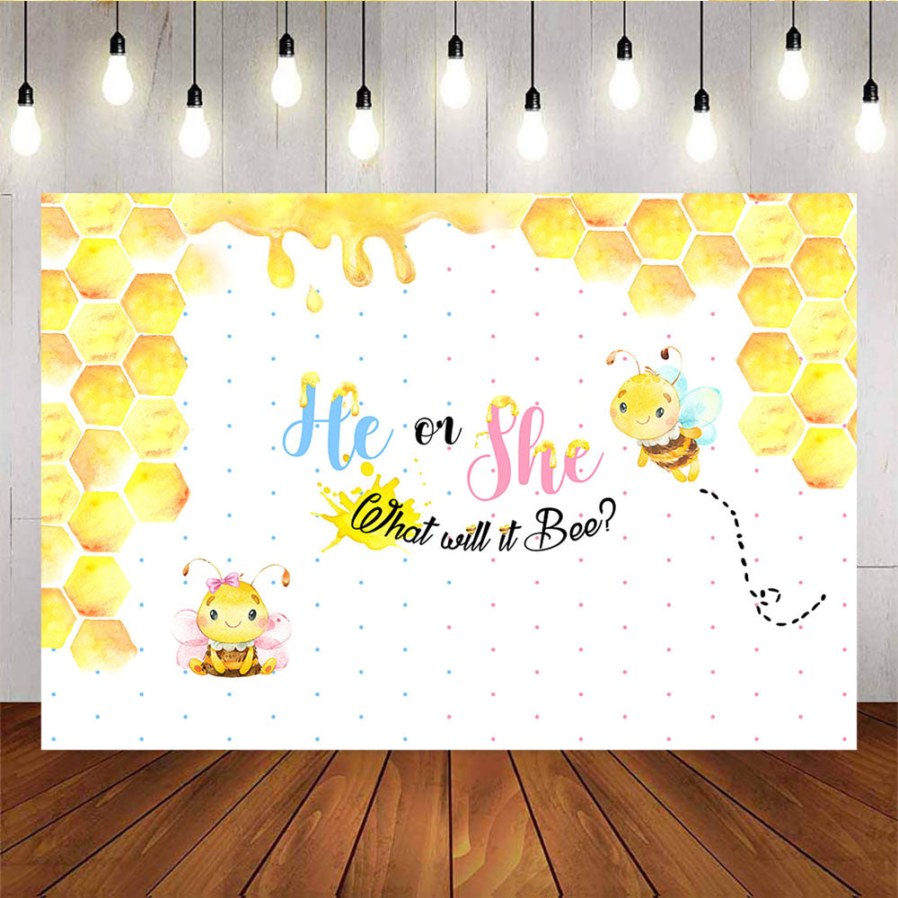 Mocsicka He or She Gender Reveal Back Supplies Honey Bee Baby Shower Backdrop-Mocsicka Party