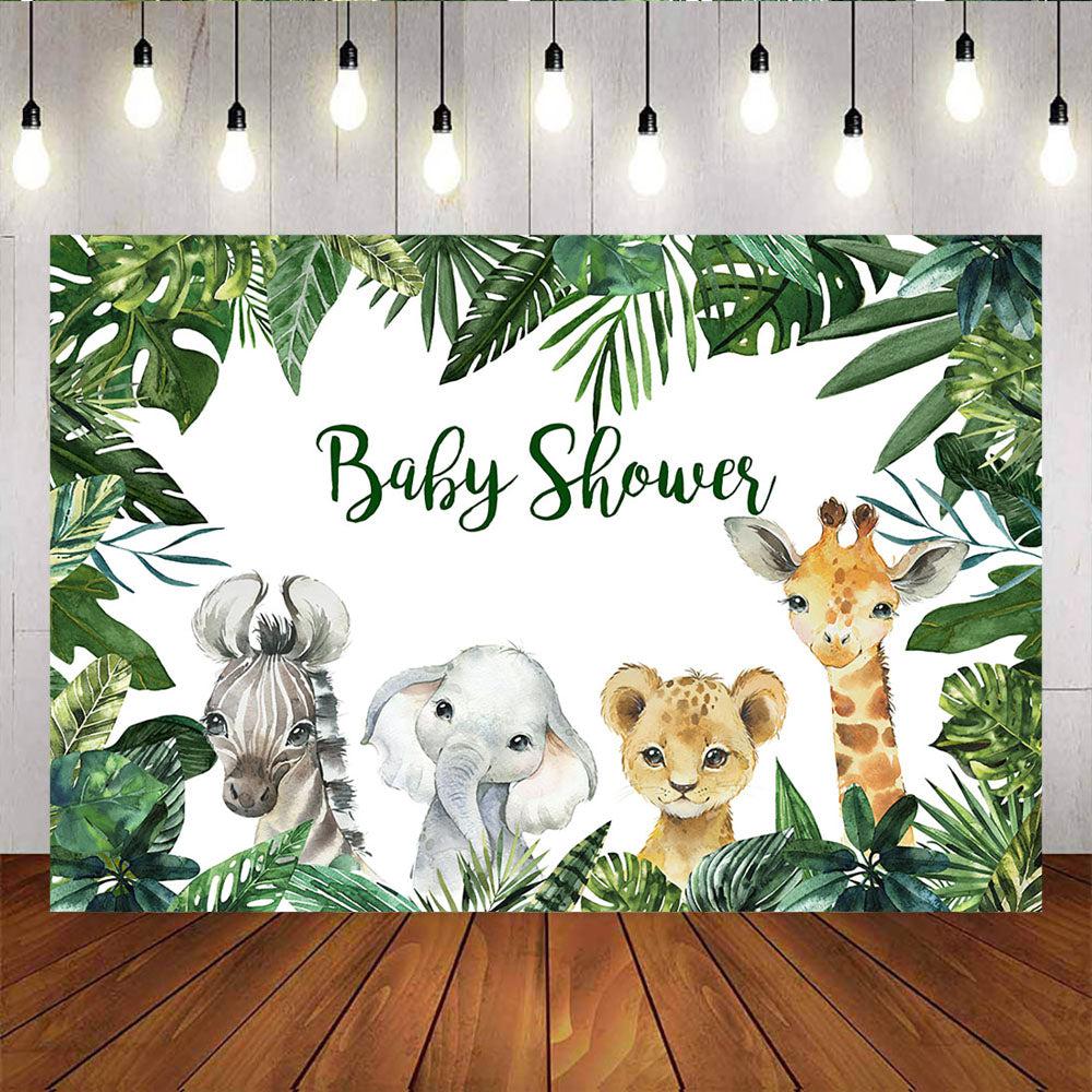 Mocsicka Safari Jungle Baby Shower Backdrop Cute Animals Plam Leaves Background-Mocsicka Party