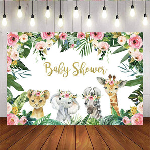Mocsicka Safari Girl Baby Shower Backdrop Wild Animals Pink Floral Background-Mocsicka Party