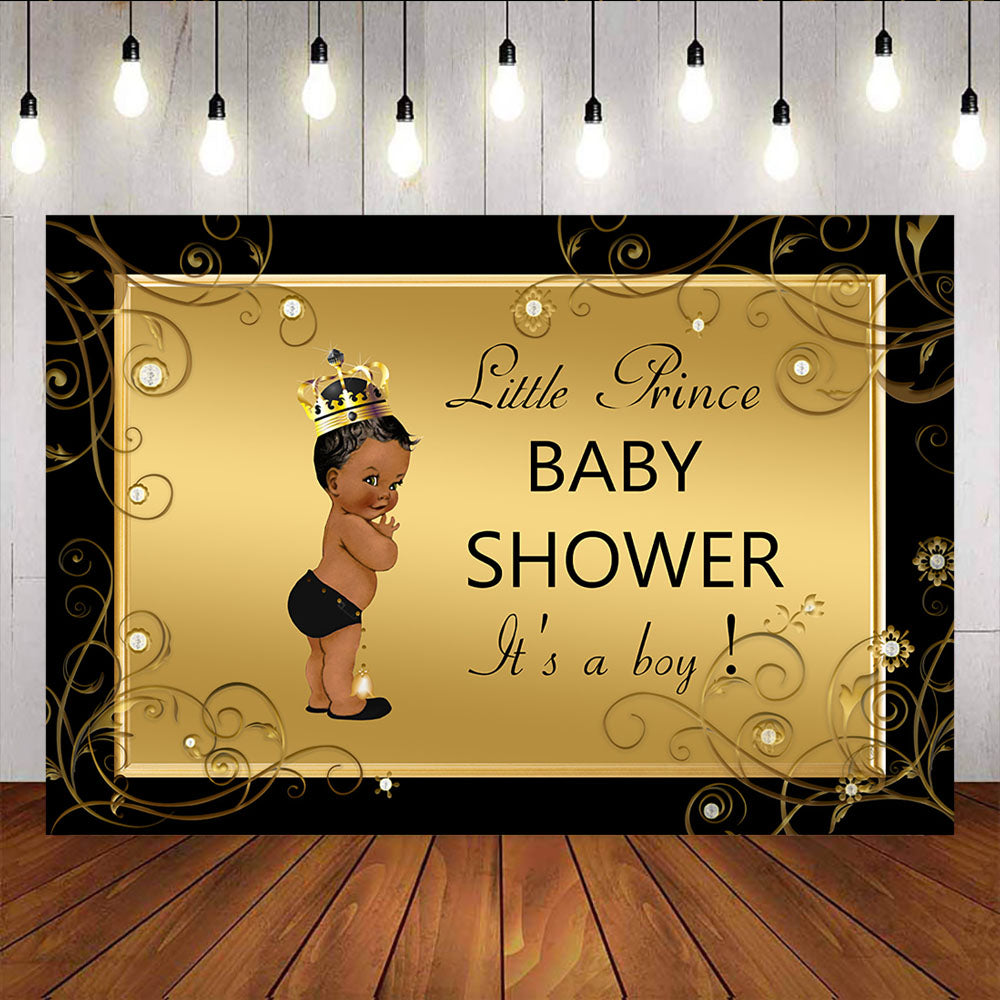 Mocsicka It's a Boy Baby Shower Party Decor Little Prince Black Golden Background-Mocsicka Party