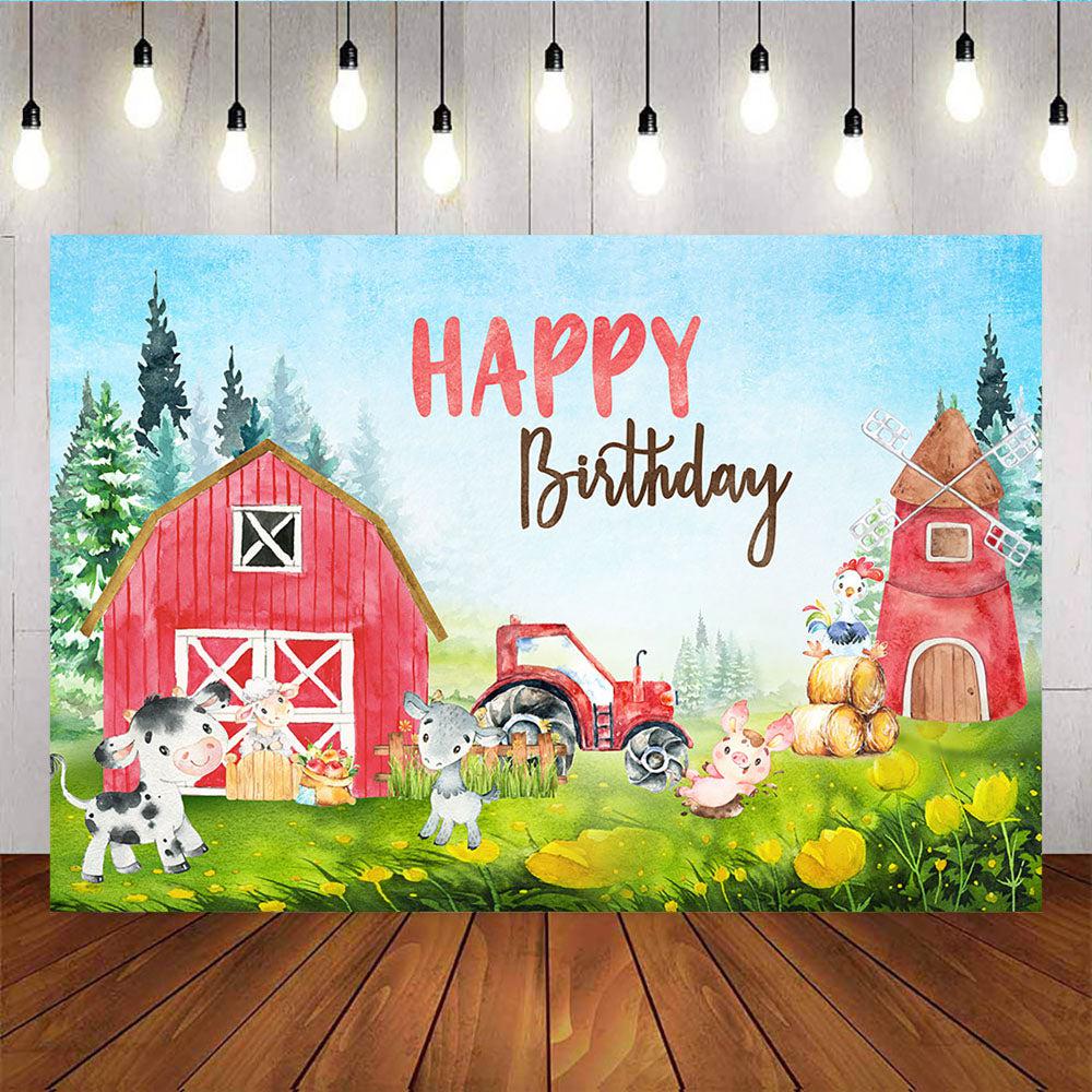 Mocsicka Red Barn Tractor Animals and Windmill Photo Backdrop Birthday Party Supplies-Mocsicka Party