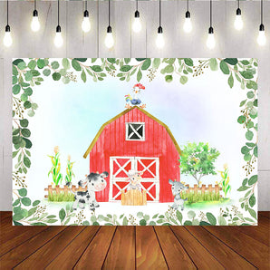 Mocsicka Farm Birthday Party Back Drop Red Barn Green Leaves Photo Background-Mocsicka Party