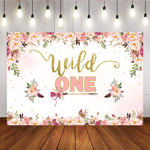 Mocsicka Pink Flowers Wild One Backdrop Spring Floral Birthday Party Decoration-Mocsicka Party