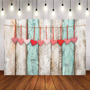 Mocsicka Happy Valentine's Day Wooden Floor Red Hearts Photo Background-Mocsicka Party