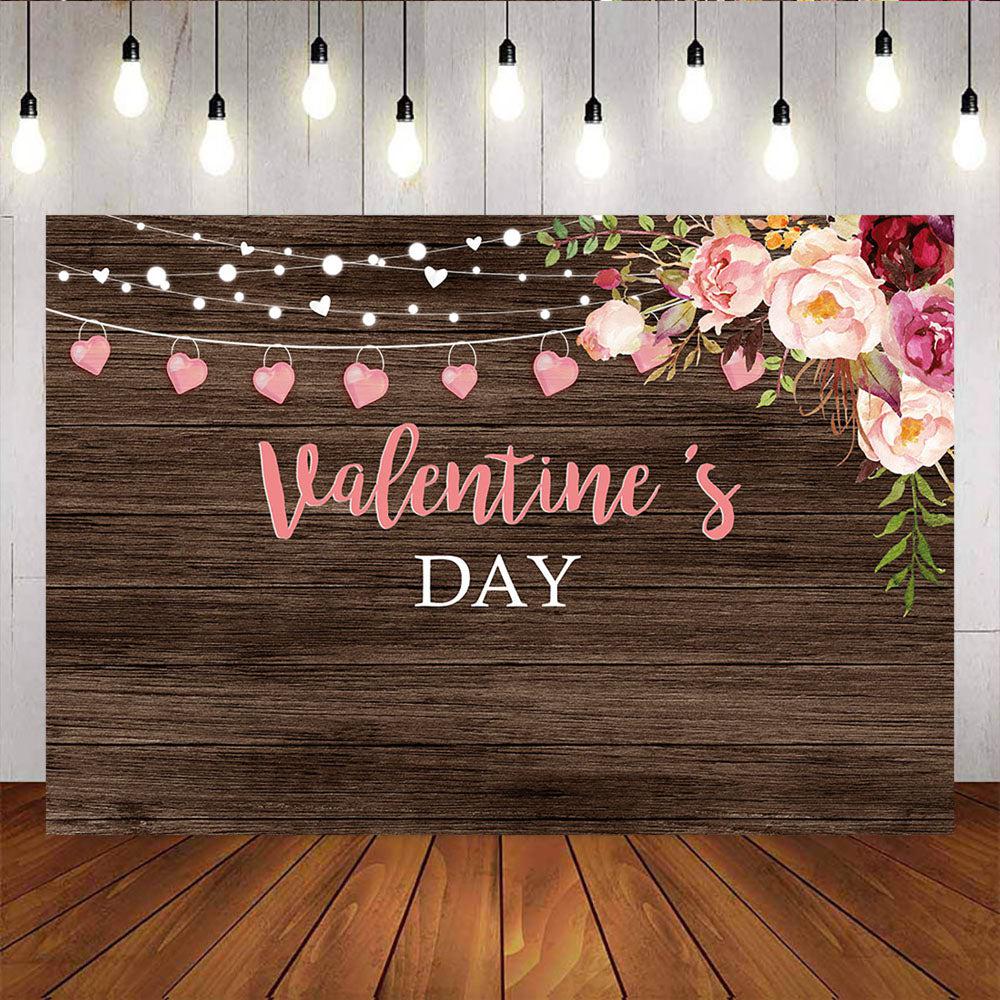 Mocsicka Valentine's Day Wooden Floor and Watercolor Flowers Backdrop-Mocsicka Party