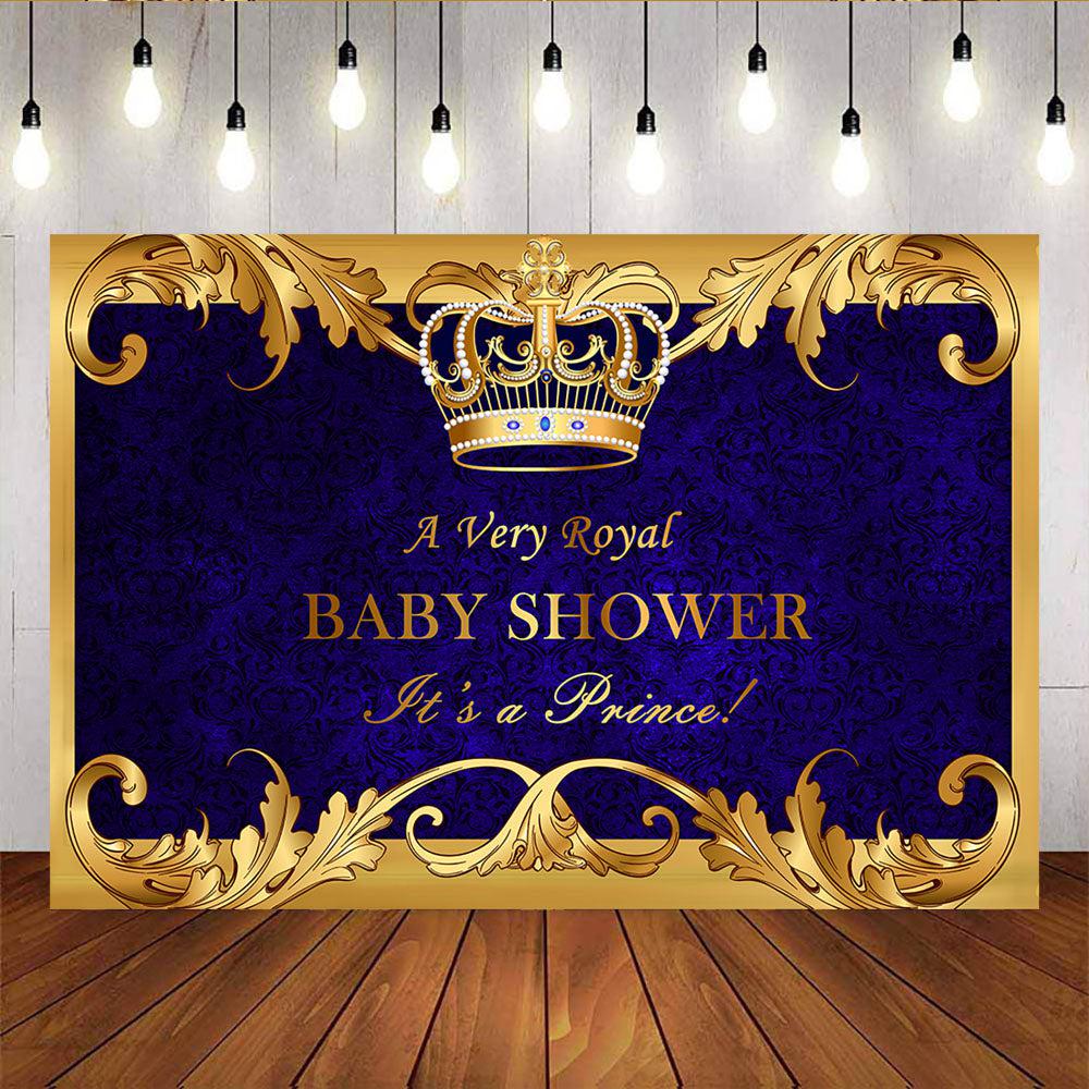 Mocsicka It's a Prince Purple Golden Background Royal Boy Baby Shower Backdrop-Mocsicka Party