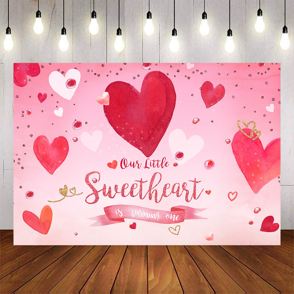 Mocsicka Our Little Sweet Heart is Turning One Baby Shower Backdrop Valentine's Day-Mocsicka Party
