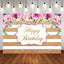 Mocsicka Gold Stripes Birthday Backdrop Watercolor Flowers Photo Background-Mocsicka Party
