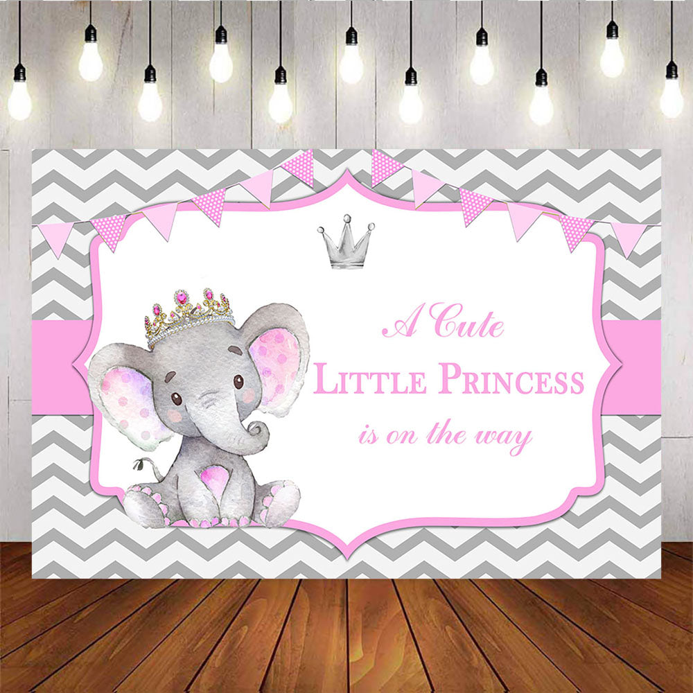 Mocsicka A Cute Little Princess is on the Way Backdrop Crown Elephant Baby Shower Party Decor-Mocsicka Party