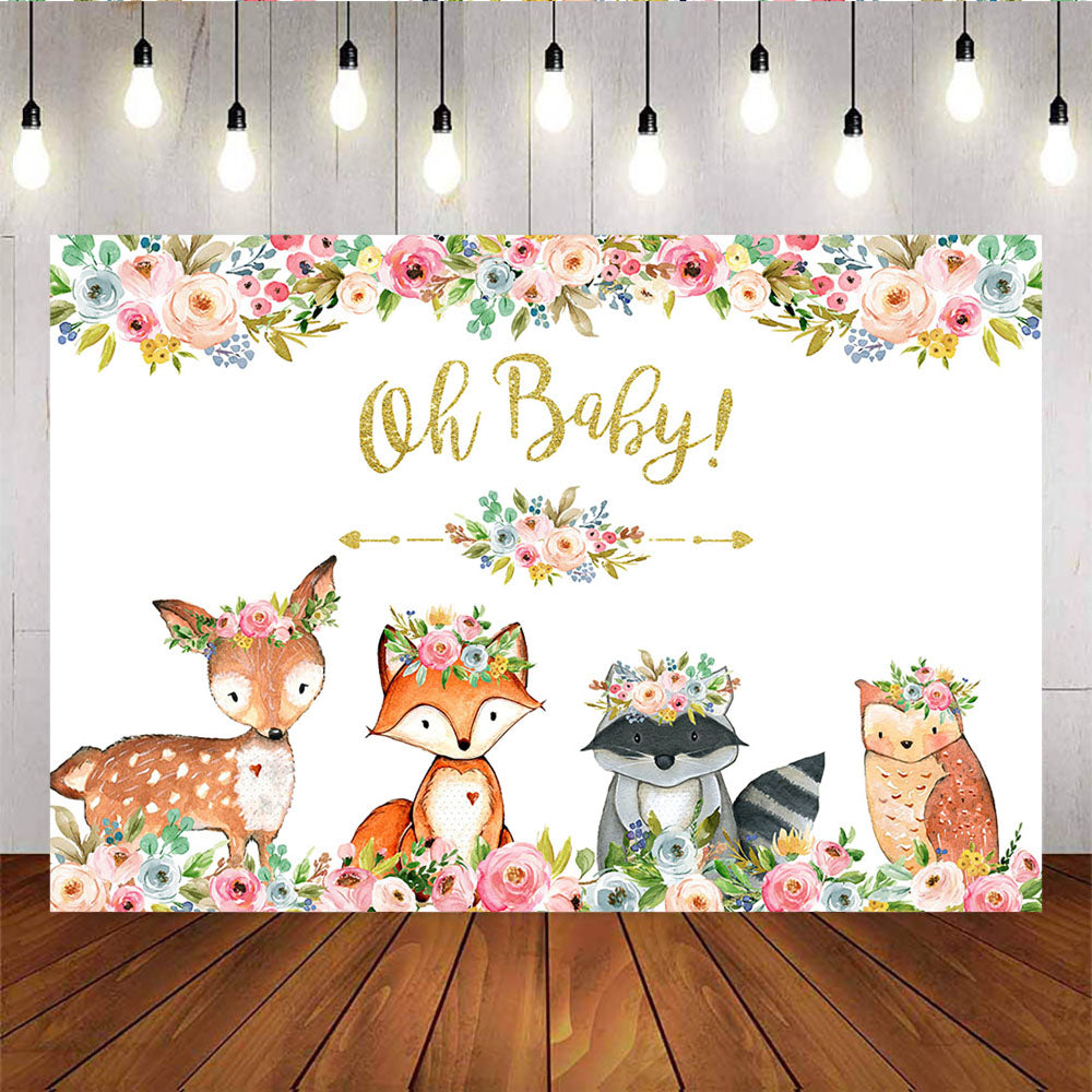 Mocsicka Oh Baby Spring Floral and Cute Animals Baby Shower Back Ground-Mocsicka Party