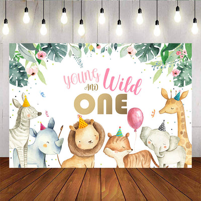 Mocsicka Forest Animals First Birthday Backdrop Plam Leaves Wild One Background-Mocsicka Party
