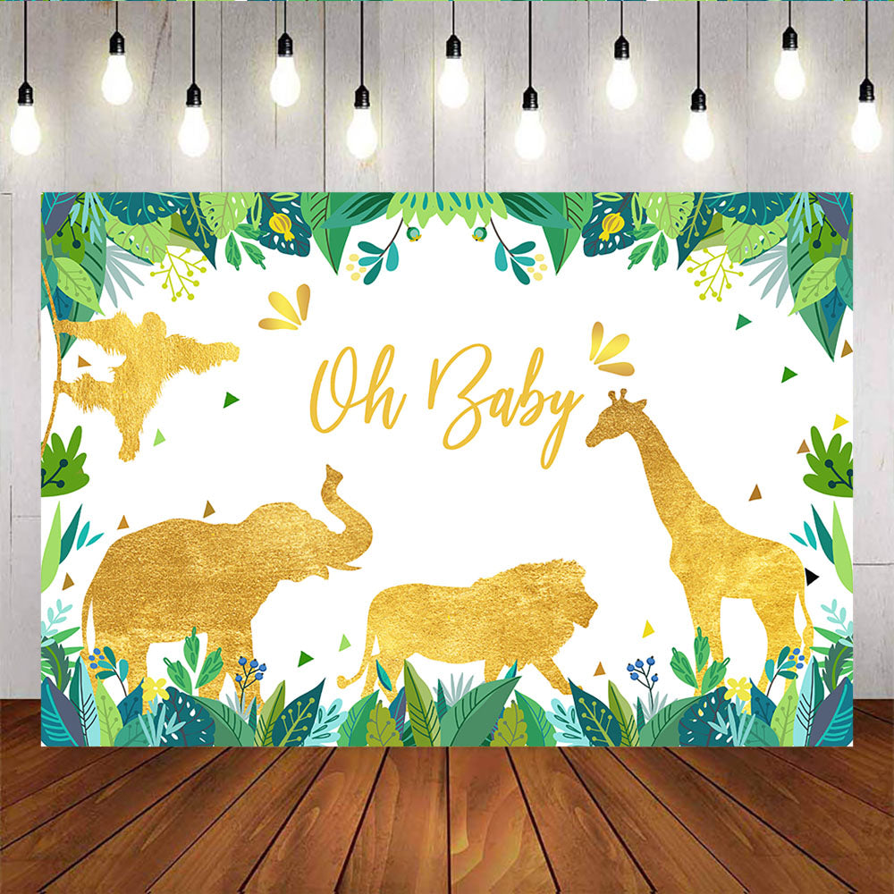 Mocsicka Oh Baby Backdrop Golden Animals Palm Leaves Baby Shower Back Ground-Mocsicka Party