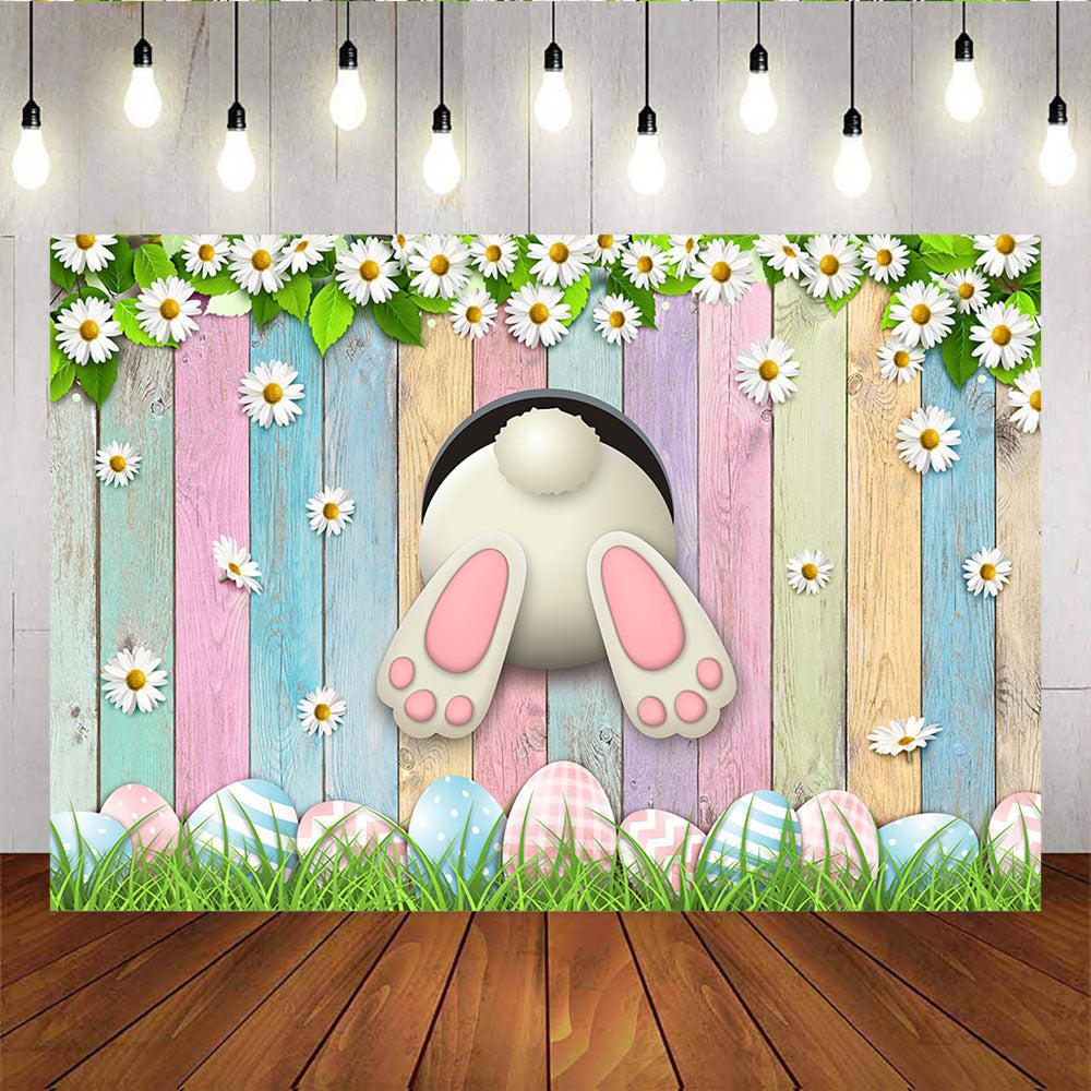 Mocsicka Easter Eggs and Bunny Butt Backdrop Colorful Wood Plank Photo Background-Mocsicka Party
