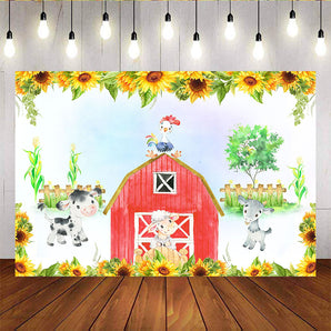 Mocsicka Farm Birthday Party Decor Red Barn Little Animals and Sunflowers Photo Back Drops-Mocsicka Party
