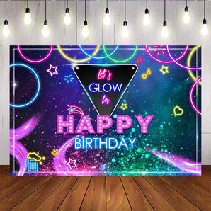 Mocsicka Let's Glow Happy Birthday Backdrop Laser Neon Splash Photo Background-Mocsicka Party