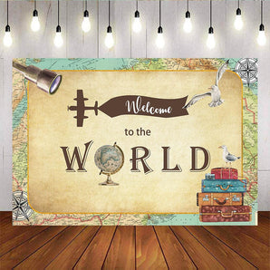 Mocsicka Welcome to the World Baby Shower Backdrop Adventure Retro World Map Background-Mocsicka Party