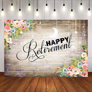 Mocsicka Happy Retirement Backdrop Flowers and Twinkle Moon Stars Photo Banners-Mocsicka Party