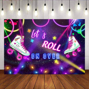 Mocsicka Skating Party Supplies Let's Roll on Over Skateboard Shoes Neon Lights Backdrop-Mocsicka Party