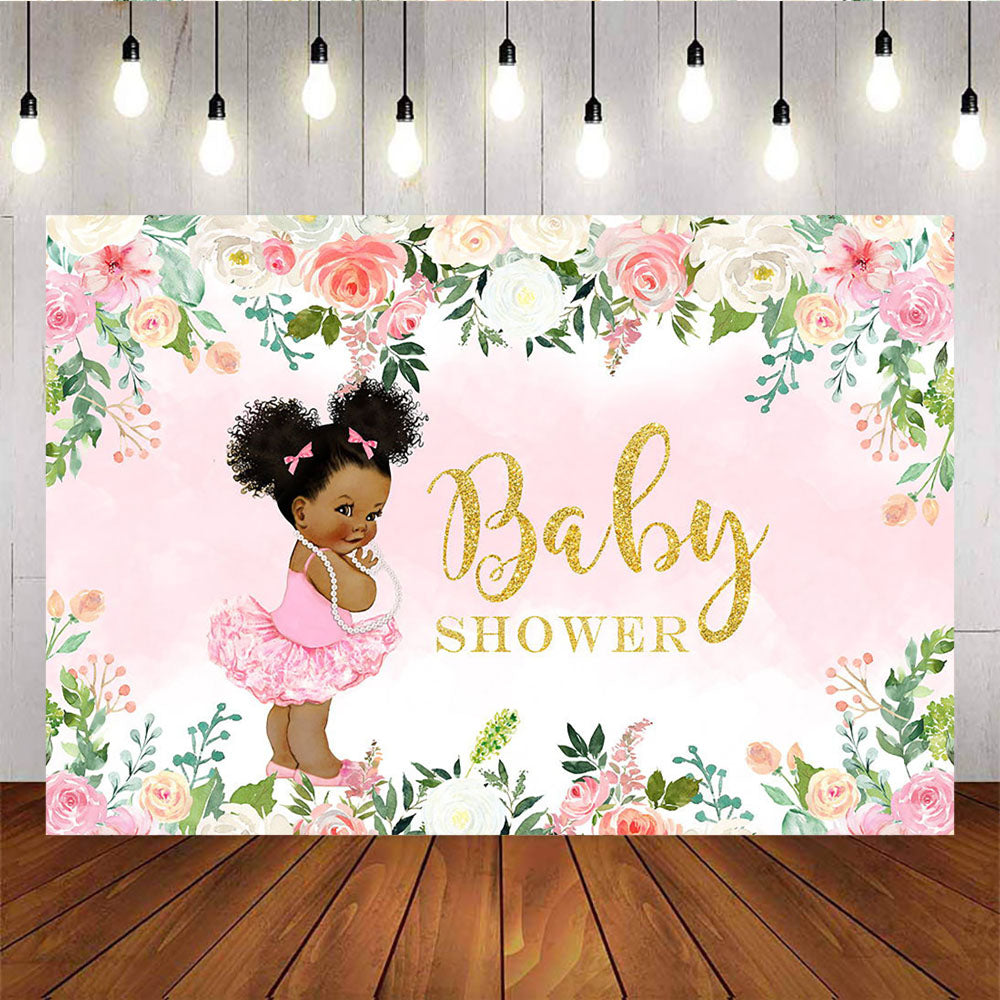 Mocsicka Ballet Girl Baby Shower Backdrops Spring Pink Flowers Photo Banners-Mocsicka Party