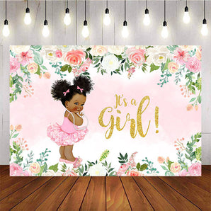 Mocsicka It's a Girl Baby Shower Backdrop Ballet Princess Spring Flowers Background-Mocsicka Party