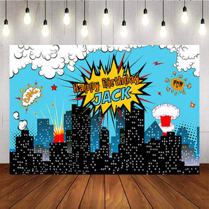 Mocsicka Cityscape Backdrop Kids Birthday Party Decor Props-Mocsicka Party