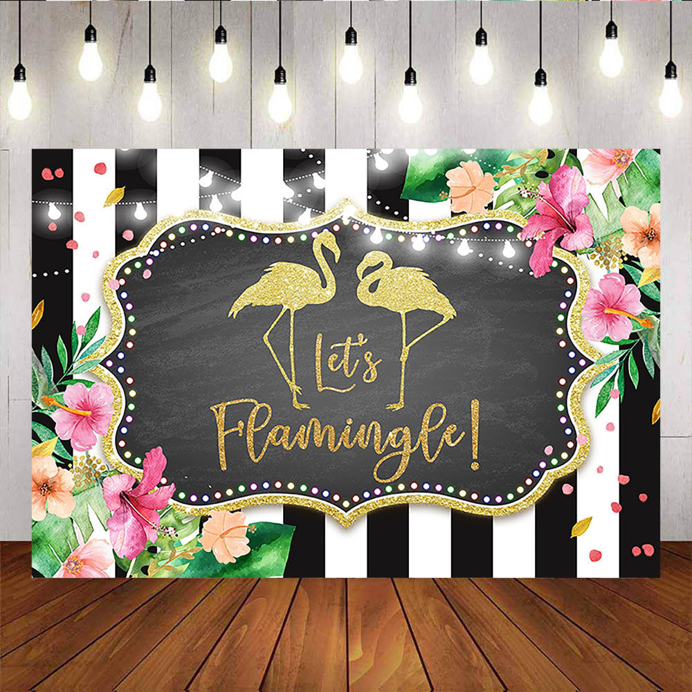 Mocsicka Let's Flamingo Birthday Party Supplies Stripes and Flowers Photo Background-Mocsicka Party