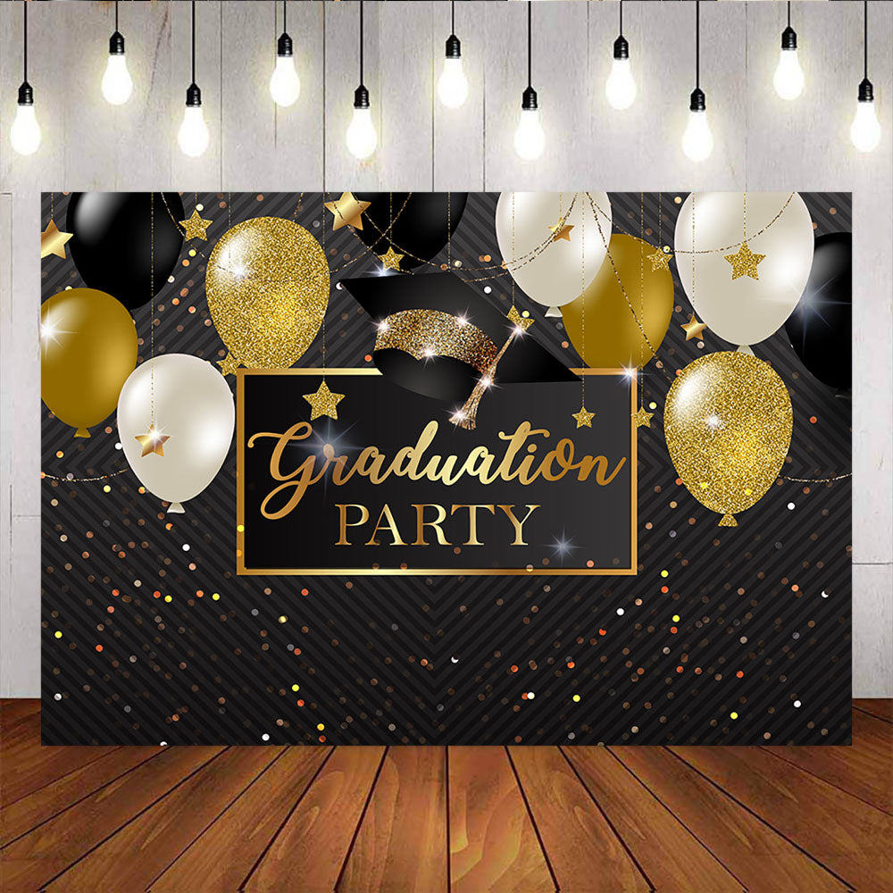 Mocsicka Graduation Party Background Golden Balloons and Bachelor Cap Backdrops-Mocsicka Party