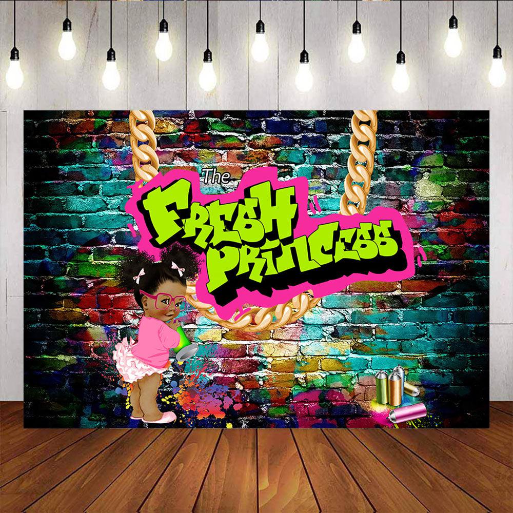 Mocsicka Fresh Princess Big Gold Chain Graffiti Wall Happy Birthday Party Back Drop-Mocsicka Party