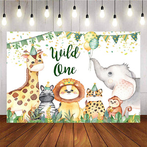 Mocsicka Wild One Animals Green Leaves Backdrops Happy 1st Birthday Party Decor-Mocsicka Party