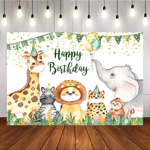 Mocsicka Wild Animals Green Leaves Backdrops Happy Birthday Party Decoration-Mocsicka Party