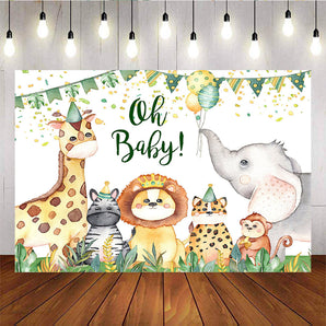 Mocsicka Oh Baby Wild Animals Green Leaves Backdrops Happy Birthday Party Decoration-Mocsicka Party