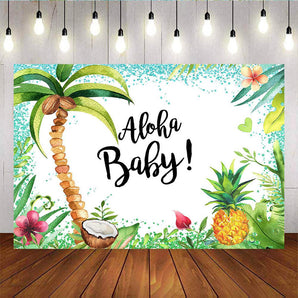 Mocsicka Aloha Baby Shower Backdrops Plam Tree and Pineapple Photo Banners-Mocsicka Party