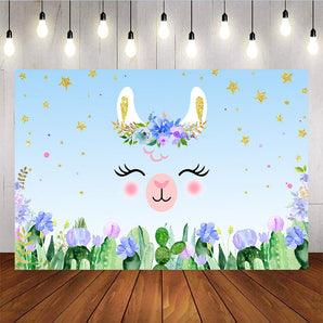 Mocsicka Cactus and Alpaca Gold Dots Baby Shower Party Back Drops-Mocsicka Party