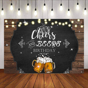 Mocsicka Cheers Beers Happy Birthday Party Decor Wooden Floor and Glowing Lights Backdrops-Mocsicka Party