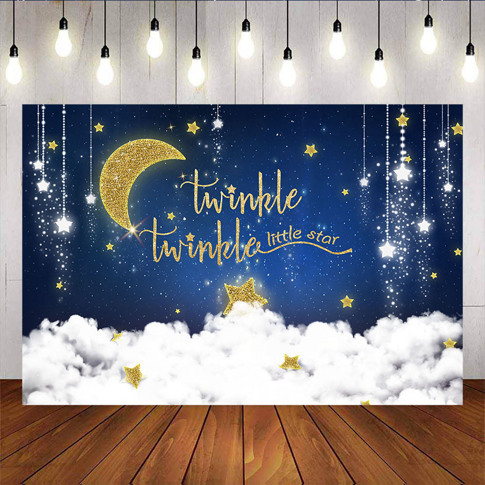 Mocsicka Twinkle Little Stars Gold Moon and Starry Sky Baby Shower Background-Mocsicka Party
