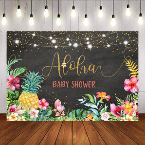 Mocsicka Aloha Theme Baby Shower Backdrop Flowers and Glowing Dots Photo Banners-Mocsicka Party