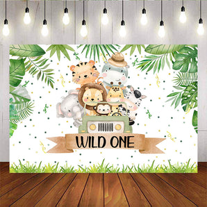 Mocsicka Wild One Animals Drive By Backdrop 1st Birthday Party Decoration Props-Mocsicka Party